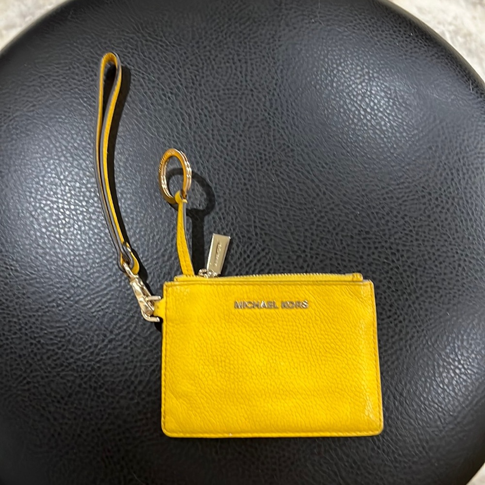 Michael Kors Yellow Leather Wristlet Card Holder with Strap